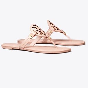 Tory Burch Blush Pink Leather Thong Sandals with Gold Logo